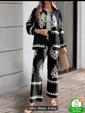 Black Wide-Leg Printed Jumpsuit Set